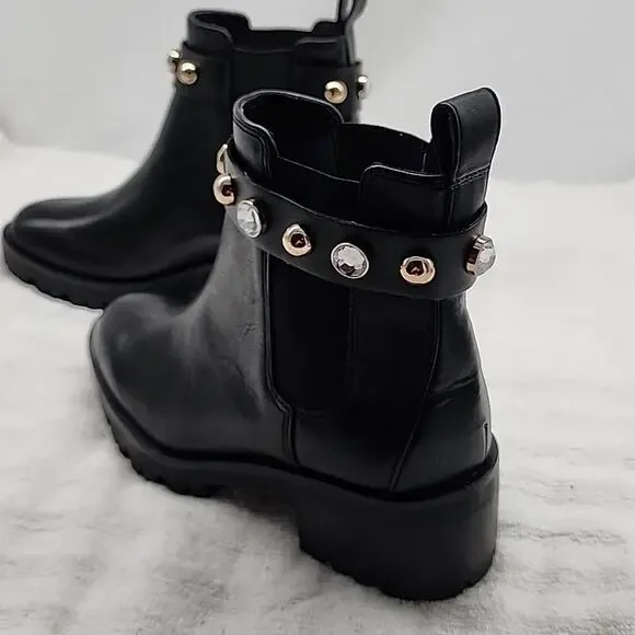 🐉KARL LAGERFELD🐉PORSHAY🐉PARIS BLACK LEATHER CHUNKY LUG SOLE LADIES 6.5 NWOB